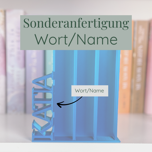 Milieuansicht 3D-gedruckter Lesezielturm Sonderanfertigung mit individuellem Wort/Name vertikal