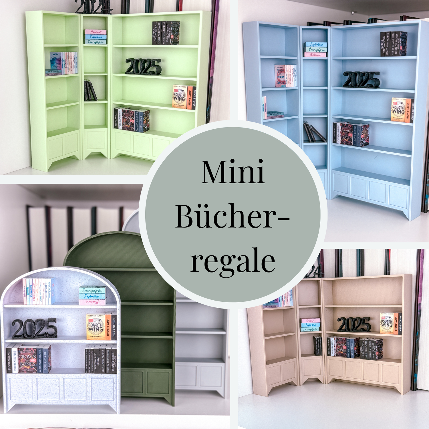 Übersicht mit verschiedenen Mini Bücherregalen